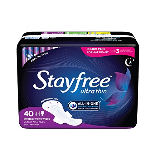 Stayfree Ultra Thin Overnight Pads with Wings, For Women, Reliable Protection and Absorbency of Feminine Moisture, Leaks and Periods, 40 count - Pack of 3, Only $17.90