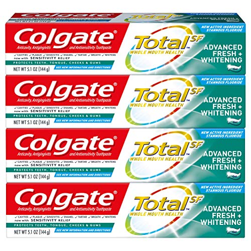 Colgate Total Whitening Toothpaste, Advanced Fresh + Whitening  Gel, 5.1 Ounce (Pack of 4), Only $12.24