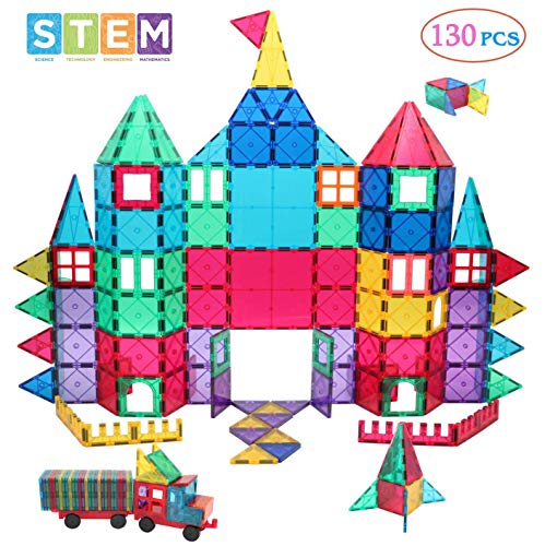 Manve Magnetic Building Blocks Tiles Toy, Magnet Toys 130 Pcs STEM Toddler Learning Toys Kit, Kids Educational Construction Engineering Toys Set, Only $35.99