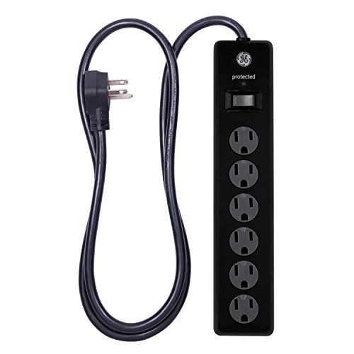 GE 6 Outlet Surge Protector, 4 Ft Extension Cord, Power Strip, 800 Joules, Twist-To-Close Safety Covers, Black, 33659 $6.99