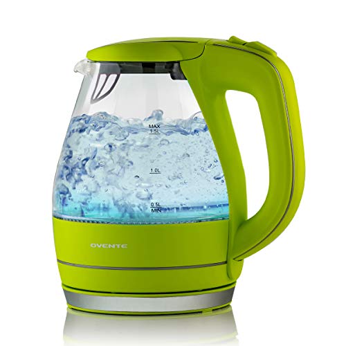 OVENTE Electric Kettle 1.5 Liter Tempered Borosilicate Glass BPA-Free, 1100 Watts Fast Heating, Auto Shutoff and Boil Dry Protection, Green (KG83G), Only $17.71