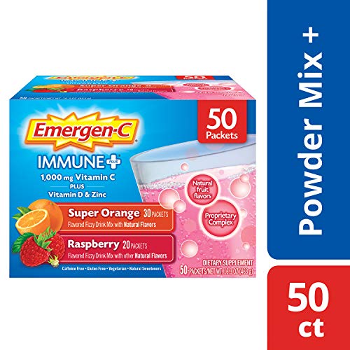 Emergen-C Immune+ Vitamin C 1000mg Powder, Plus Vitamin D and Zinc (50 Count, Super Orange and Raspberry Flavors), Immune Support Dietary Supplement, Antioxidants & Electrolytes, Only $14.27