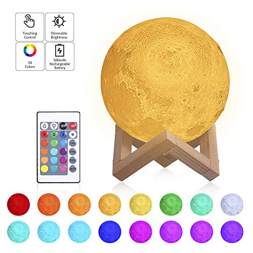 Tomshine Moon Lamp with Stand 16 Colors Moon Light LED 3D Print Nursery Lamp USB Charging Touch Remote Control 15cm 5.9 Inches Dimmable Night Lights Kids Christmas Gift, Only $12.34