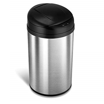 NINESTARS DZT-40-8 Automatic Touchless Infrared Motion Sensor Trash Can, 11 Gal 40L, Stainless Steel Base (Round, Black Lid), Only $35.81