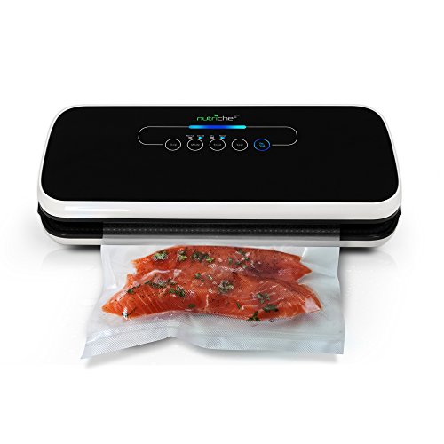 NutriChef Vacuum Sealer | Automatic Vacuum Air Sealing System For Food Preservation w/ Starter Kit | Compact Design | Lab Tested | Dry & Moist Food Modes | Led Indicator Lights (Black), Only 48.52