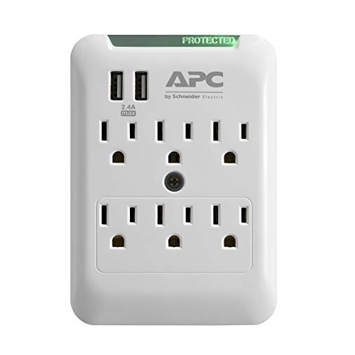 APC Wall Outlet Plug Extender, Surge Protector with USB Ports, PE6WU2, (6) AC Multi Plug Outlet, 540 Joule Surge Protection, Only $11.82