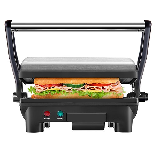 New House Kitchen Stainless Steel Non-Stick Panini Press Grill & Gourmet Sandwich Maker with Removable Drip Tray and 180 Degree Opening Function, Only $21.05