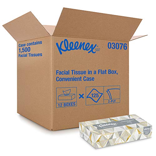 Kleenex Professional Facial Tissue for Business (21606), Flat Tissue Box, 125 Tissues / Box, 12 Boxes / Case, Only $15.21