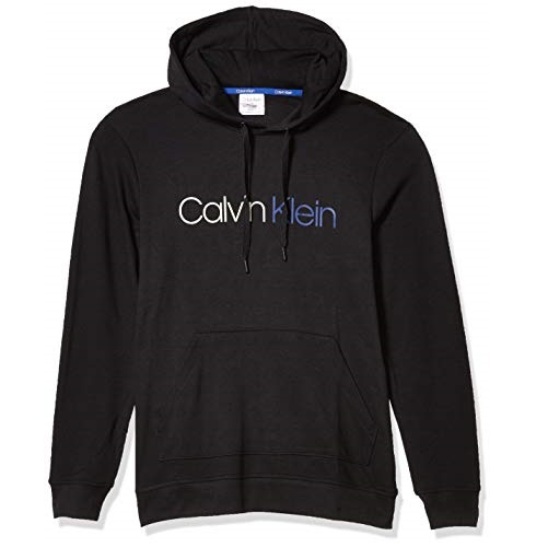 Calvin Klein Men's Immerge French Terry Hoodie, Black/Surf The Web Blue Logo, M, Only $23.76