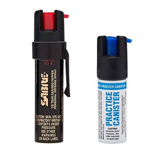SABRE ADVANCED Compact Pepper Spray with Clip – 3-in-1 Pepper Spray, CS Tear Gas & UV Marking Dye – Maximum Police Strength OC Spray,  – Optional Practice Spray, Only $7.99