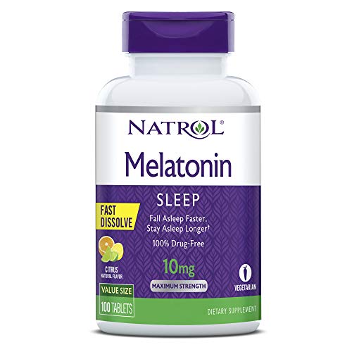 Natrol Melatonin Fast Dissolve Tablets, Helps You Fall Asleep Faster, Stay Asleep Longer, Easy to take, Dissolves in Mouth, Faster Absorption, Maximum Strength, 10mg, 100 Count, Only $5.96