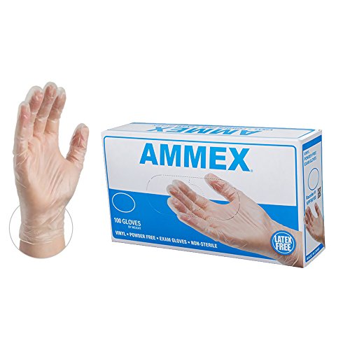 AMMEX Medical Clear Vinyl Gloves, Box of 100, 4 mil, Size Small, Latex Free, Powder Free, Disposable, Non-Sterile, VPF62100-BX, Only $8.99