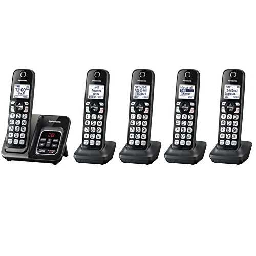 PANASONIC Expandable Cordless Phone System with Call Block and Answering Machine - 5 Cordless Handsets - KX-TGD535M (Metallic Black), Only $99.94, You Save $20.01 (17%)