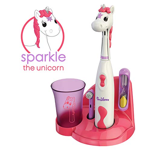 Brusheez Kid's Electric Toothbrush Set - Sparkle The Unicorn - Includes Battery-Powered Toothbrush, 2 Brush Heads, Cute Animal Cover, Sand Timer, Rinse Cup & Storage Base, Only $15.99