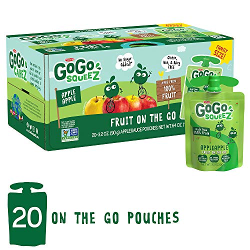 GoGo squeeZ Applesauce on the Go, Apple Apple, 3.2 oz (20 Pouches), Gluten Free, Vegan Friendly, Unsweetened Applesauce, Recloseable, BPA Free Pouches (Packaging May Vary), Only $8.13