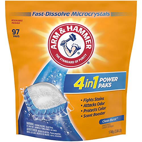 Arm & Hammer 4-in-1 Laundry Detergent Power Paks, 97 Count (Packaging may vary), Only $8.47