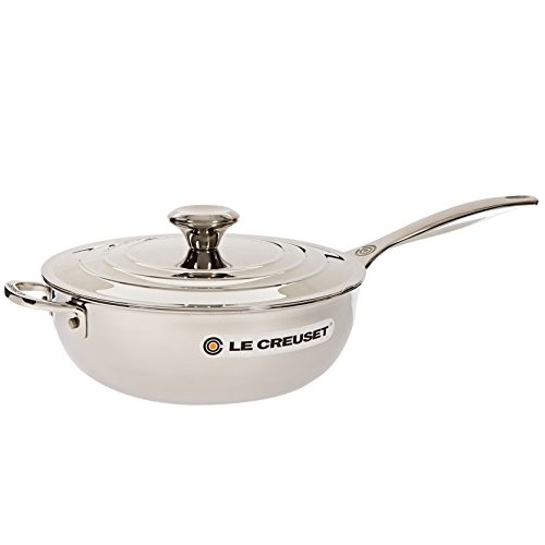 Le Creuset SSP6100-24 Tri-Ply Stainless Steel Saucier Pan with Lid and Helper Handle, 3.5-Quart, Only $199.50