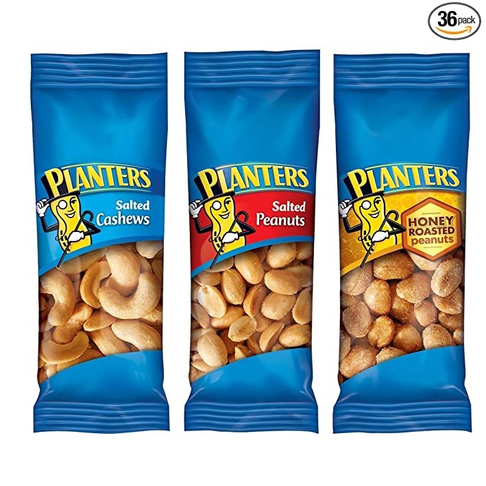 Planters Nut 香脆综合果仁包，包括加盐烤腰果、加盐花生和蜂蜜香脆烤花生仁，1.75 oz/小袋，共36小袋，现仅售$14.72，免运费！