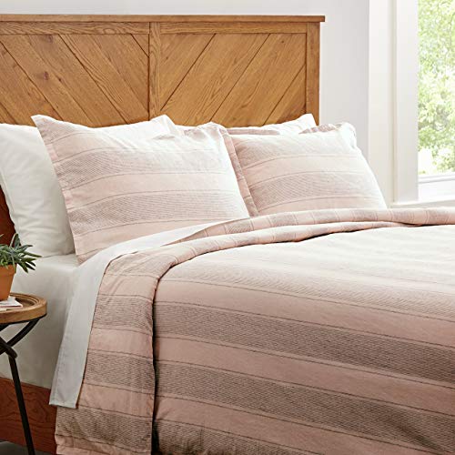 Stone & Beam Washed Linen Stripe Duvet Cover Set, King, Blush with Grey Stripe, Only $24.79