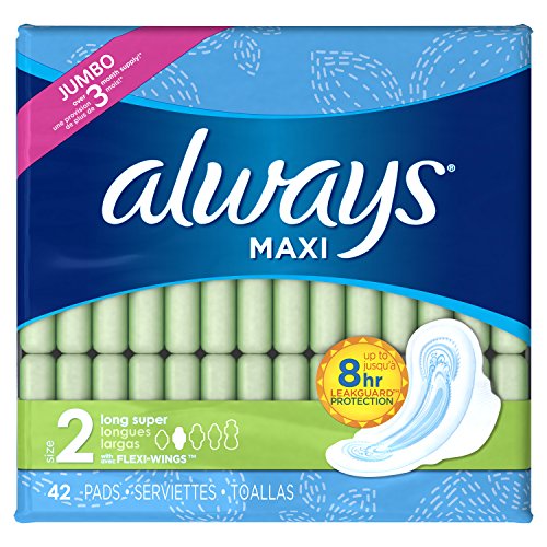 ALWAYS Maxi Size 2 Super Pads with Wings Unscented, 42 Count, Only  $5.62