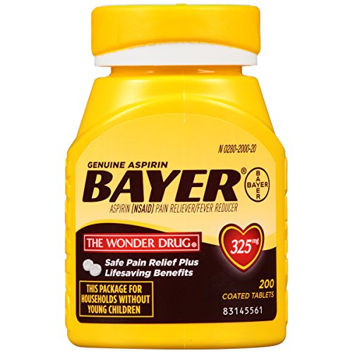 Genuine Bayer Aspirin 325mg Coated Tablets, Pain Reliever and Fever Reducer, 200 Count, Only $9.84
