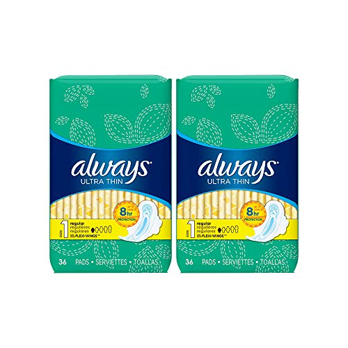 Always Ultra Thin Size 1 Feminine Pads with Wings, 36 Count - Pack of 2 (72 Total Count), Only $10.94