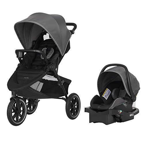 Evenflo Folio3 Stroll & Jog Travel System w/LiteMax 35 Infant Car Seat,  Ultra-Compact, Self-Standing Folding Design, 12” Air-Filled Tires, Front Wheel Swivel Lock,  Only $199.99