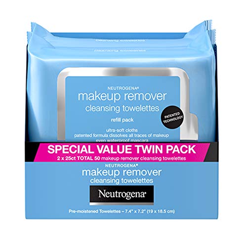 Neutrogena Makeup Remover Cleansing Towelettes, Daily Cleansing Face Wipes to Remove Waterproof Makeup and Mascara, Alcohol-Free, Value Twin Pack, 25 count, 2 Pack, Only $8.52