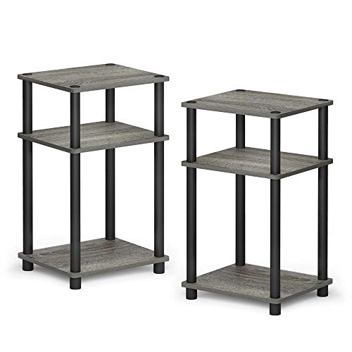 FURINNO Just 3-Tier Turn-N-Tube 2-Pack End Table, French Oak Grey/Black, Only $25.48