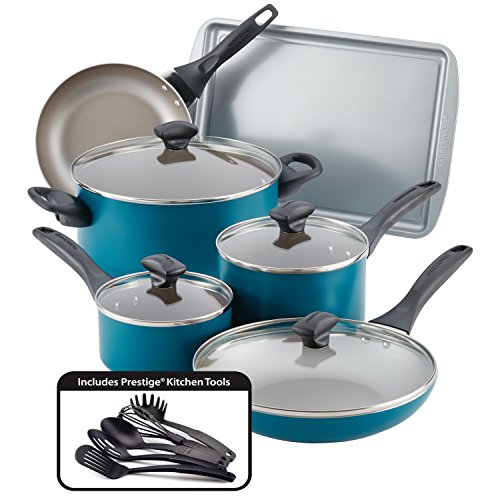 Farberware Dishwasher Safe Nonstick Cookware Pots and Pans Set, 15 Piece, Teal, Only $38.99, You Save $21.00 (35%)