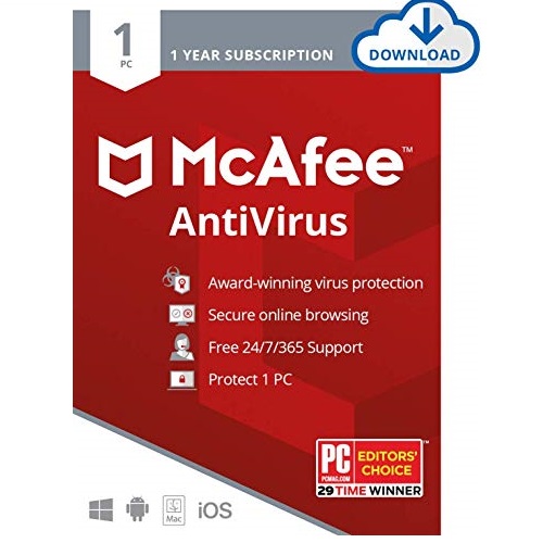 McAfee AntiVirus Protection 2020, Internet Security Software, 1PC, 1 Year - Download Code, Only $9.99, You Save $30.00 (75%)