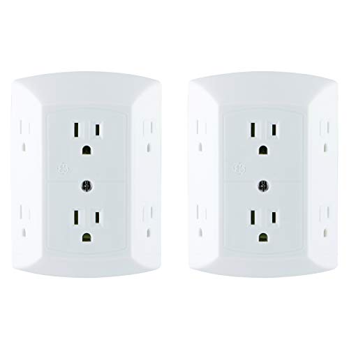 GE UltraPro 6-Outlet Surge Protector Adapter Spaced Wall Tap, 2 Pack, 3-Prong Power Strip, Charging Station, Side Access, White, 47847, Only $10.86