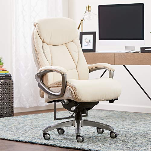Serta Executive Office Chair with Smart Layers Technology, Leather and Mesh Ergonomic Computer Chair with Contoured Lumbar and ComfortCoils, Ivory White, Only $186.99