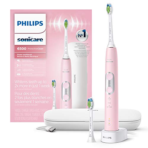 Philips Sonicare ProtectiveClean 6500 Rechargeable Electric Toothbrush with Charging Travel Case and Extra Brush Head, Pastel Pink HX6462/06, Only $89.95