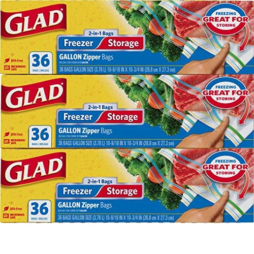 Glad® Food Storage and Freezer 2 in 1 Zipper Bags - Gallon Size - 36 Count Each (Pack of 3) (Package May Vary), Only $8.88