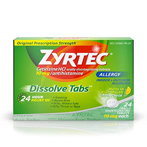 Zyrtec 24 Hour Allergy Dissolve Tablets with Cetirizine HCl Antihistamine, Citrus Flavored, 24 ct, Only $13.97