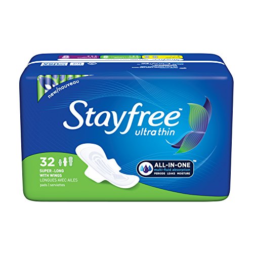 史低價！Stayfree 棉柔絲薄衛生巾，加長型，32片/包，共4包，現僅售$16.87，免運費