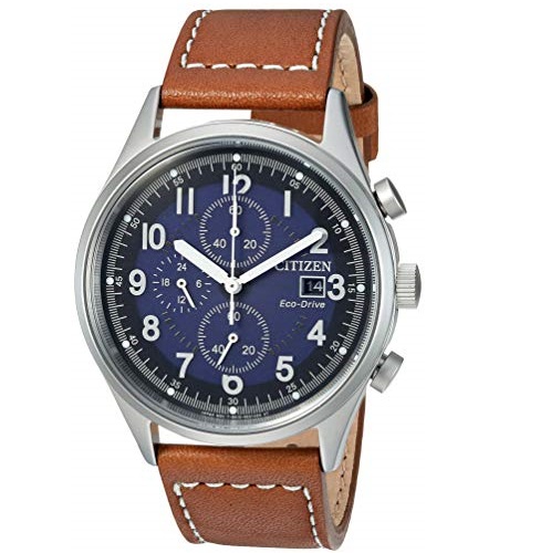 Citizen Men's Eco-Drive Stainless Steel Quartz Leather Calfskin Strap, Brown Casual Watch (Model: CA0621-05L), Only $124.99, You Save $200.01 (62%)