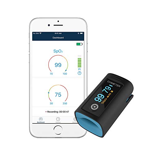 Wellue Fingertip Blood Oxygen Saturation Monitor with Alarm, Batteries, Carry Bag & Lanyard for Wellness Use PC-60FW Bluetooth discounted price only $34.99