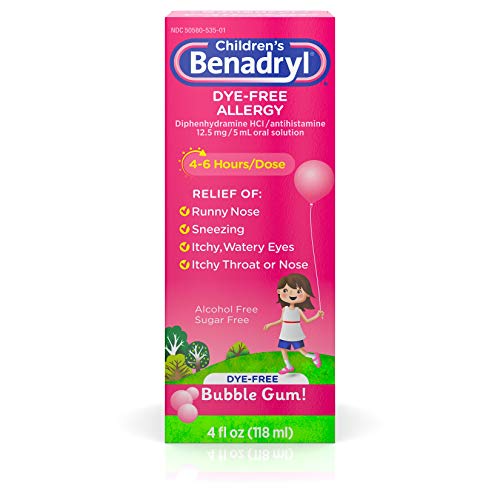 Children's Benadryl Dye-Free Allergy Liquid, Diphenhydramine HCl, Bubble Gum, 4 fl. oz, Only $5.22