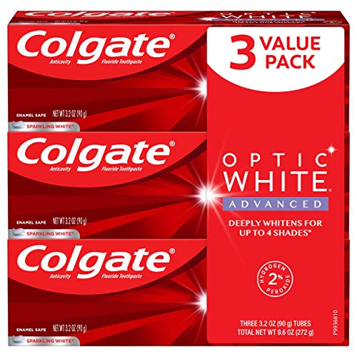 Colgate Optic White Advanced Teeth Whitening Toothpaste, 2% Hydrogen Peroxide, Sparkling White - 3.2 Ounce (3 Pack), Only $6.01