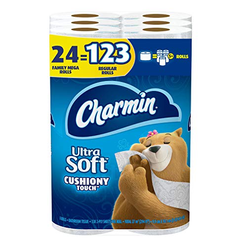 Charmin Ultra Soft Cushiony Touch Toilet Paper, 24 Family Mega Rolls = 123 Regular Rolls, Only $26.45