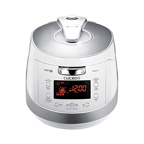 Cuckoo CRP-HS0657F 6 cup Induction Heating Pressure Rice Cooker – 18 Built-in Programs Including Glutinous, GABA, Mixed, Sushi and More, Non-Stick Coating, White/Silver, 6 C, Only $279.99