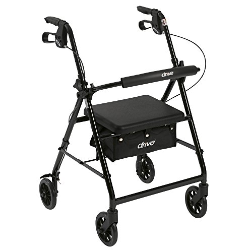 Drive Medical Aluminum Rollator Walker Fold Up and Removable Back Support, Padded Seat, 6