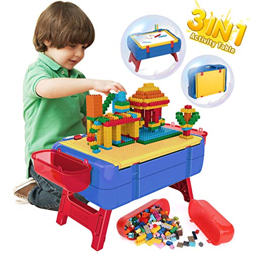 PANLOS Kids Activity Table Set-3 in 1 Luggage Learning Table and Building Brick Table with Storage Tight Fit and Compatible with All Major Brands for Kids 6 Years Old or Older, Only $44.99