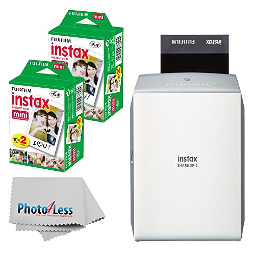 Fujifilm instax Share Smartphone Printer SP-2 (Silver) + Fujifilm Instax Mini Twin Pack Instant Film (40 Shots) + Photo4Less Cleaning Cloth + Filming Bundle, Only $99.95