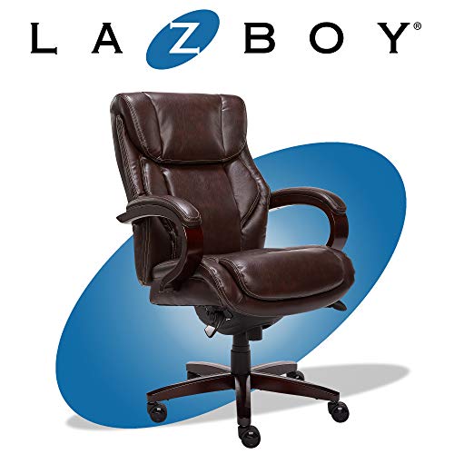 La-Z-Boy Bellamy Executive Office Chair with Memory Foam Cushions, Solid Wood Arms and Base, Waterfall Seat Edge, Bonded Leather Brown, Only $181.13