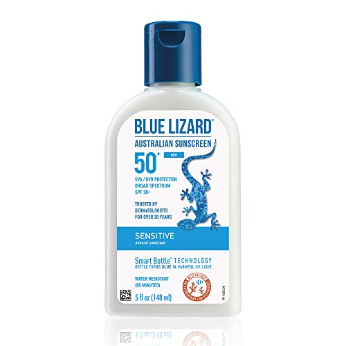 Blue Lizard Sensitive Mineral Sunscreen - No Chemical Actives - SPF 50+ UVA/UVB Protection, 5 Ounce Bottle, Only $8.24