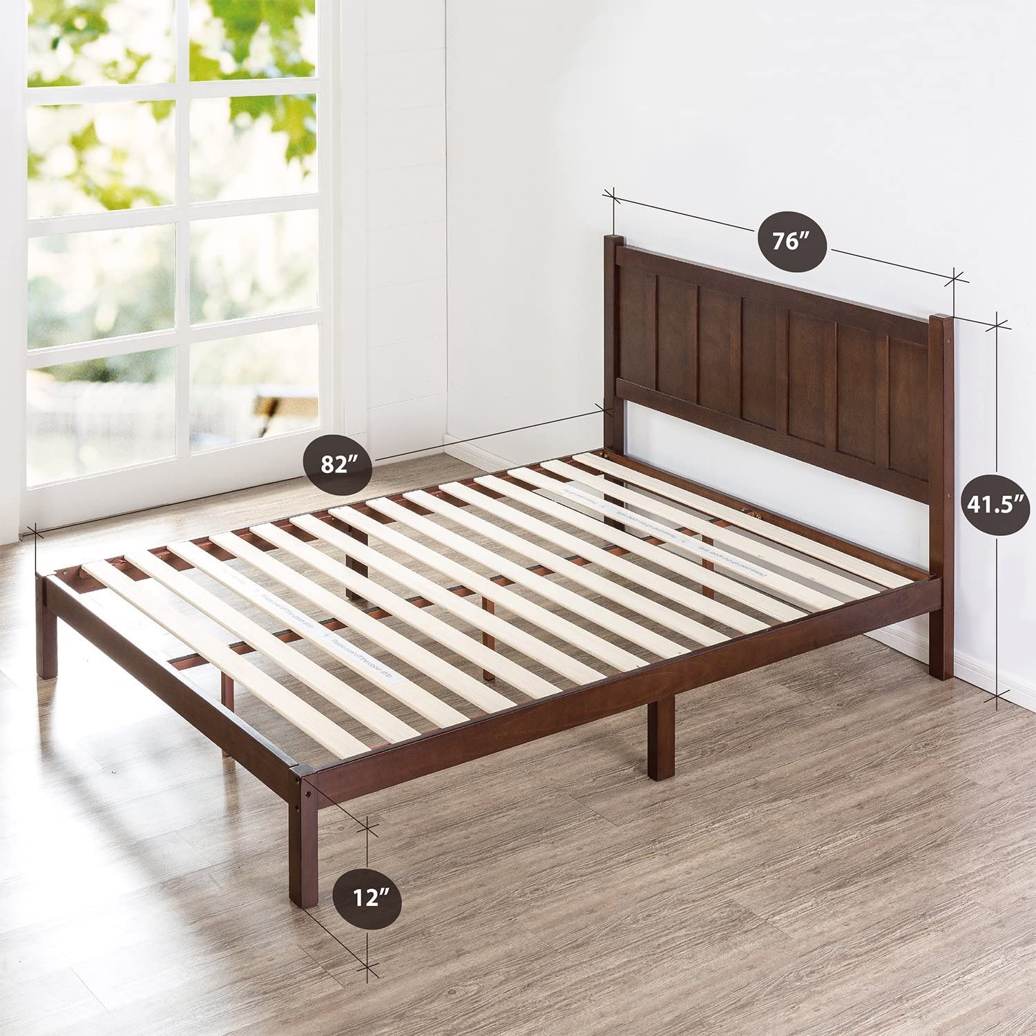 史低價！Zinus 木製床架，帶床頭板，King Size，原價$381.99，現僅售$249.99，免運費！