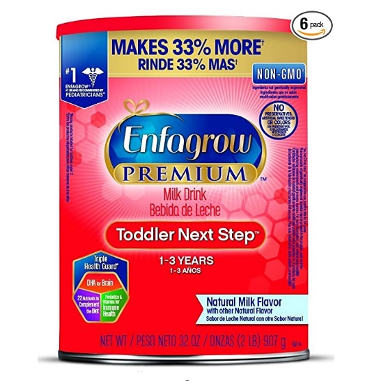 Enfagrow Premium Omega 3 DHA Prebiotics Non-GMO (Formerly Toddler Next Step) Toddler Nutritional Milk Drink, Natural Milk Flavor Powder 32 Oz. Can (Includes 6 Cans), Only$100.62